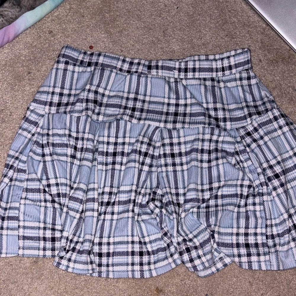 Chic Blue and White Plaid Skater Skirt